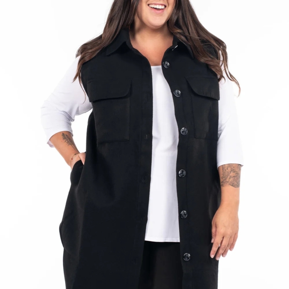 Sweetlegs Women's Black Wool-Style Layering Jacket Vest